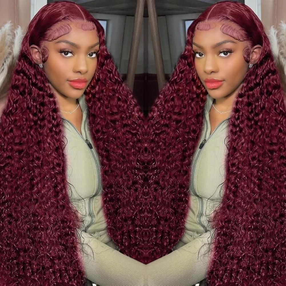 13x4 99J Burgundy Body Wave Lace Front Wigs Human Hair 180% Density Wine Red Color Wigs for Women HD Transparent Lace Front Wigs Glueless Human Hair Pre Plucked with Baby Hair (20inch)