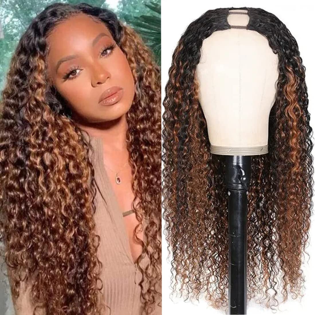 UNICE V Part Curly Wig Human Hair No Leave Out 180% Density Upgrade U part Wigs with Clips Glueless Wig Human Hair for Women Beginner Friendly No Lace No Glue No sew in 18 inch