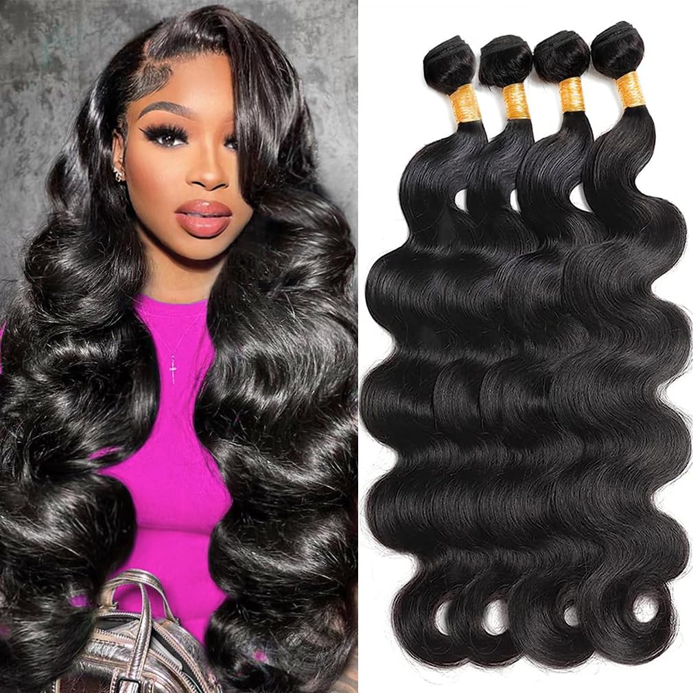 Cirvty 12A Human Hair Bundles Brazilian Body Wave Hair Bundles 20 22 24 Inch 100% Unprocessed Virgin Weave 3 Bundles Human Hair Body Wave Deals Natural Black