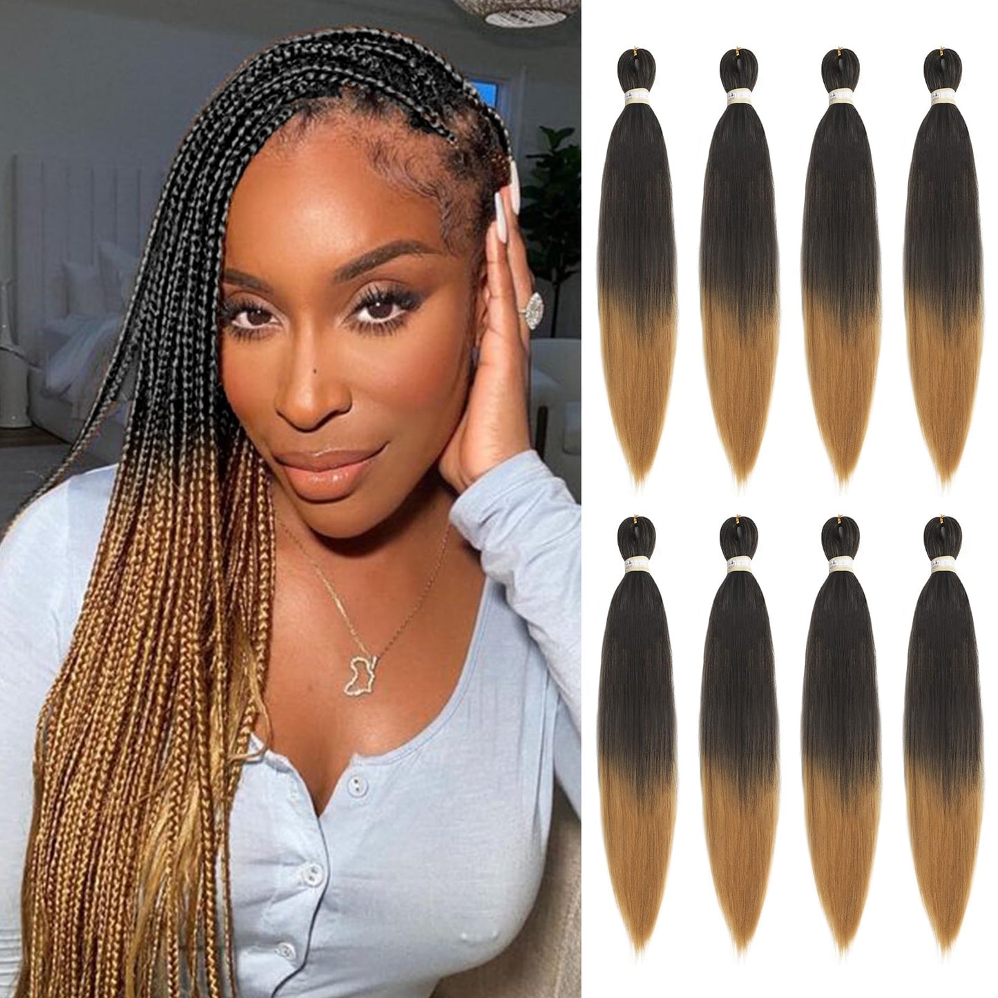 Pre-stretched Braids Hair Professional Itch Free Hot Water Setting Synthetic Fiber Ombre Yaki Texture Braid Hair Extensions 26 Inch 8 Packs Beyond Beauty Braiding Hair 1B-30-27…