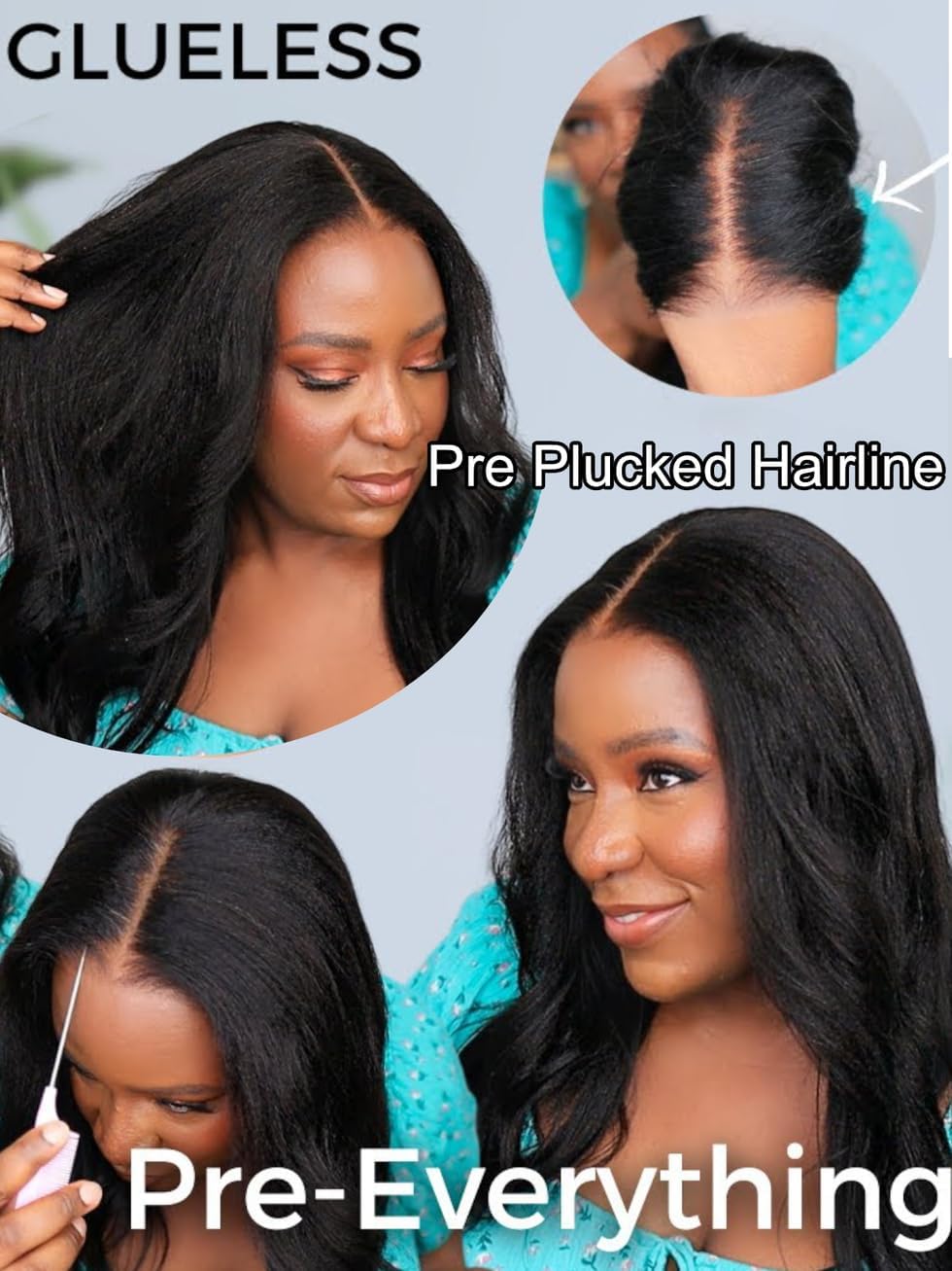 UNICE Kinky Straight V Part Wig Human Hair No Leave Out Glueless Upgrade U Part Wig Human Hair Clip in Wigs Beginner Friendly No-Sew In No Glue 20 inch