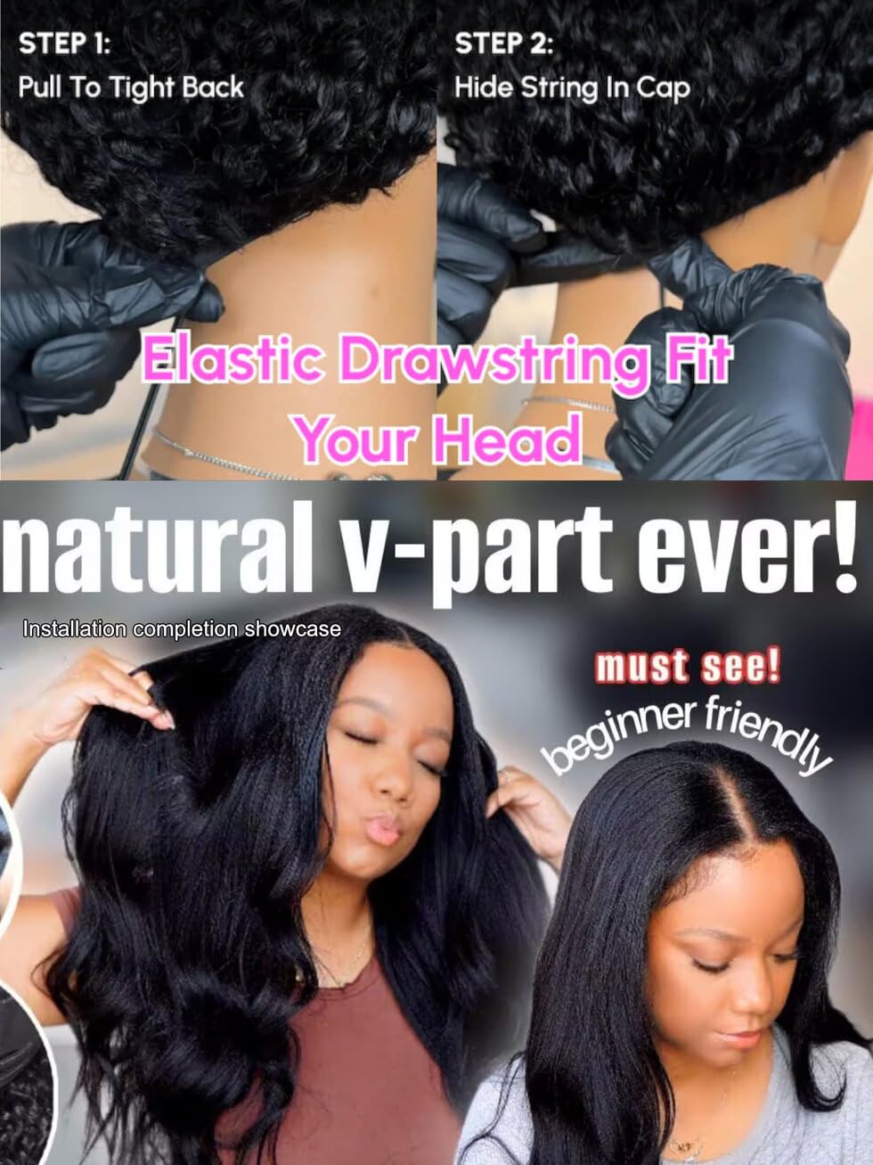 UNICE Kinky Straight V Part Wig Human Hair No Leave Out Glueless Upgrade U Part Wig Human Hair Clip in Wigs Beginner Friendly No-Sew In No Glue 20 inch