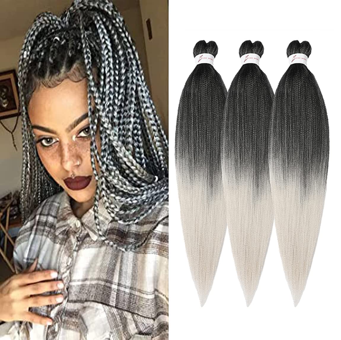 Braiding Hair Pre Stretched 24 Inch 8 Packs Ombre Braiding Hair Professional Soft Braiding Hair Yaki Texture, No Itch, Hot Water Setting Hair Extensions for Braids (24in,1B/30)