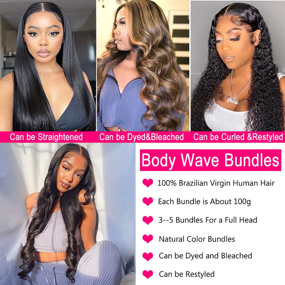 12A Human Hair Bundles 20 22 24 26 Inch Body Wave Bundles Human Hair 100% Unprocessed Brazilian Virgin Hair 4 Bundles Deals Human Hair Extensions Quick Weave Bundles Human Hair Natural Black