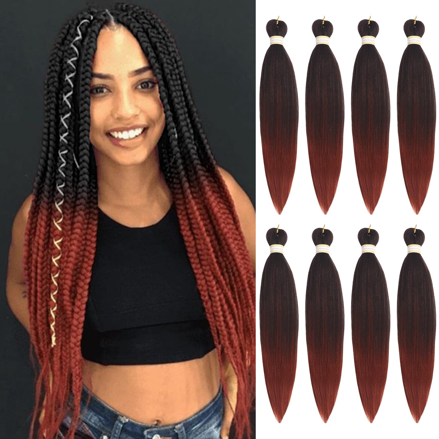 Pre-stretched Braids Hair Professional Itch Free Hot Water Setting Synthetic Fiber Ombre Yaki Texture Braid Hair Extensions 26 Inch 8 Packs Beyond Beauty Braiding Hair 1B-30-27…