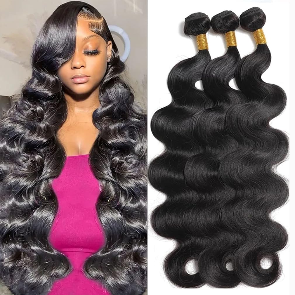 Cirvty 12A Human Hair Bundles Brazilian Body Wave Hair Bundles 20 22 24 Inch 100% Unprocessed Virgin Weave 3 Bundles Human Hair Body Wave Deals Natural Black