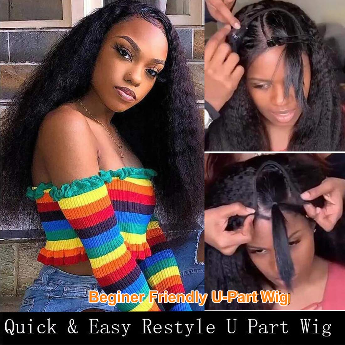 UNICE Kinky Straight V Part Wig Human Hair No Leave Out Glueless Upgrade U Part Wig Human Hair Clip in Wigs Beginner Friendly No-Sew In No Glue 20 inch