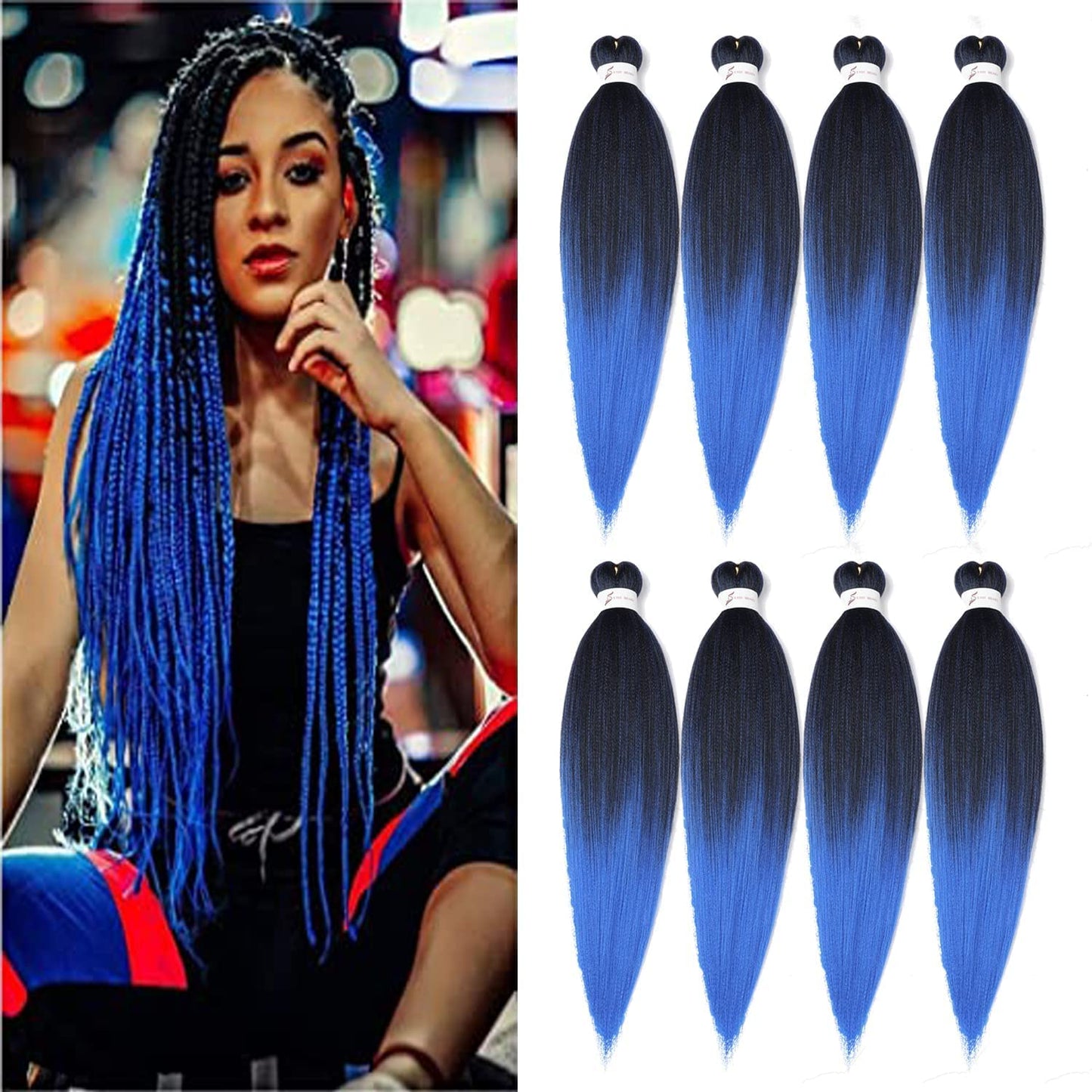 Braiding Hair Pre Stretched 24 Inch 8 Packs Ombre Braiding Hair Professional Soft Braiding Hair Yaki Texture, No Itch, Hot Water Setting Hair Extensions for Braids (24in,1B/30)