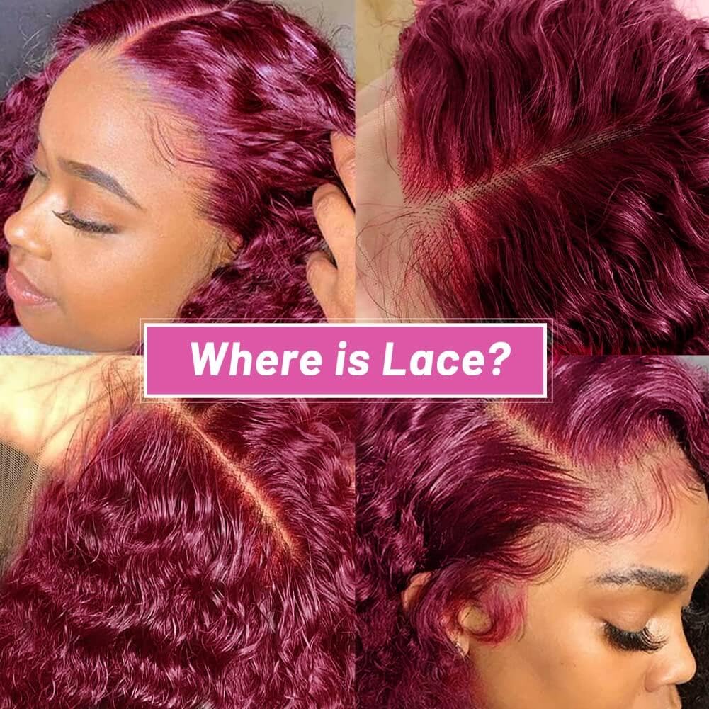 Larhali 99J HD Lace Front Wigs Human Hair Pre Plucked 180% Density Burgundy 13x6 Deep Wave Frontal Wigs Natural Hairline Human Hair Wigs for Black Women(24 Inch)