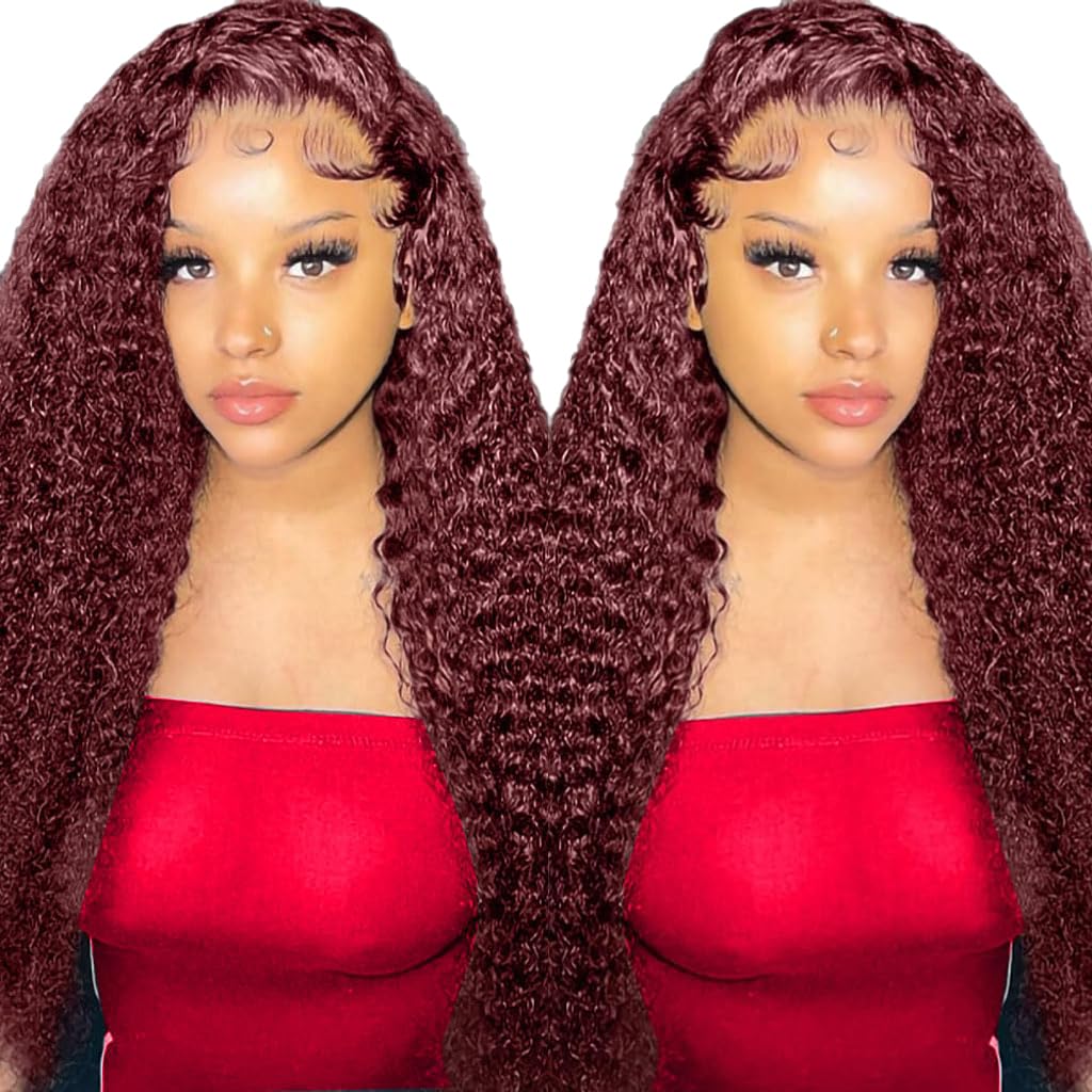 13x4 99J Burgundy Body Wave Lace Front Wigs Human Hair 180% Density Wine Red Color Wigs for Women HD Transparent Lace Front Wigs Glueless Human Hair Pre Plucked with Baby Hair (20inch)