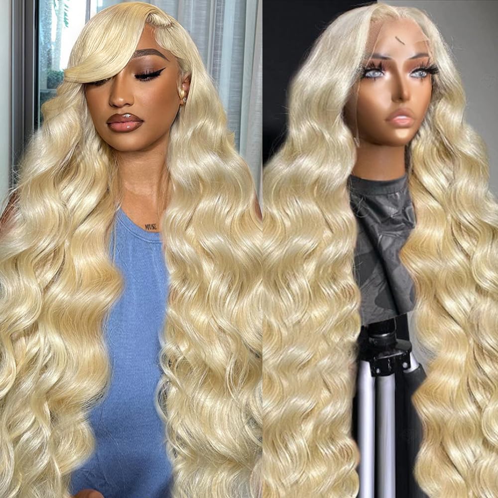 613 13x6 Lace Front Wig Human Hair 28 Inch Blonde Wig Human Hair 200% Density Body Wave HD Blonde Lace Front Wigs Human Hair Pre Plucked 613 Lace Front Wig Human Hair