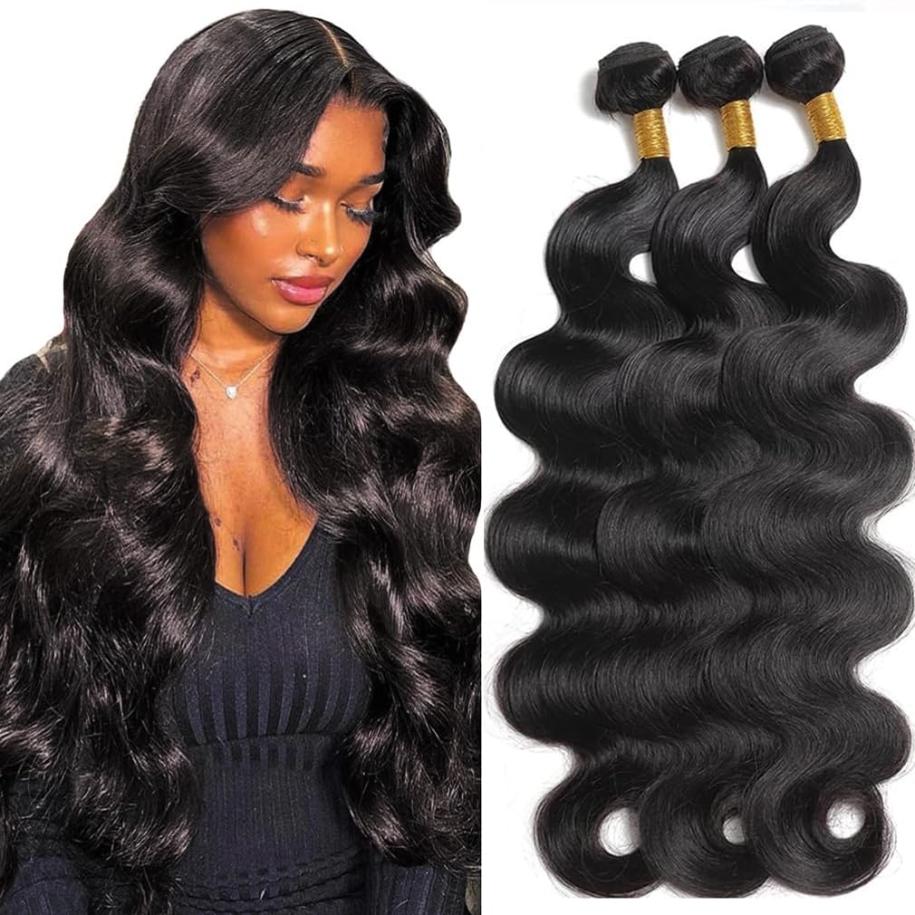 Cirvty 12A Human Hair Bundles Brazilian Body Wave Hair Bundles 20 22 24 Inch 100% Unprocessed Virgin Weave 3 Bundles Human Hair Body Wave Deals Natural Black