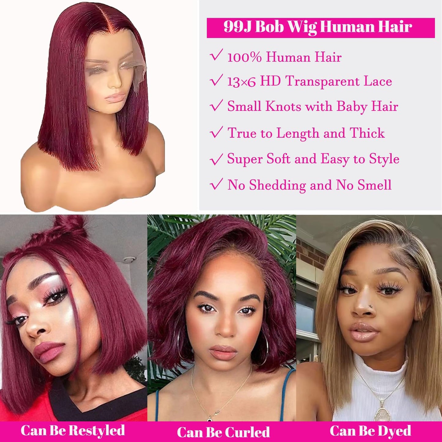 Bob Wig Human Hair 13x6 Lace Front Wigs Human Hair 180 Density Straight Frontal Wigs Human Hair HD Lace Wig Short Bob Wigs for Black Women Human Hair Glueless Wigs Pre Plucked Blunt Cut Wig 12 Inch