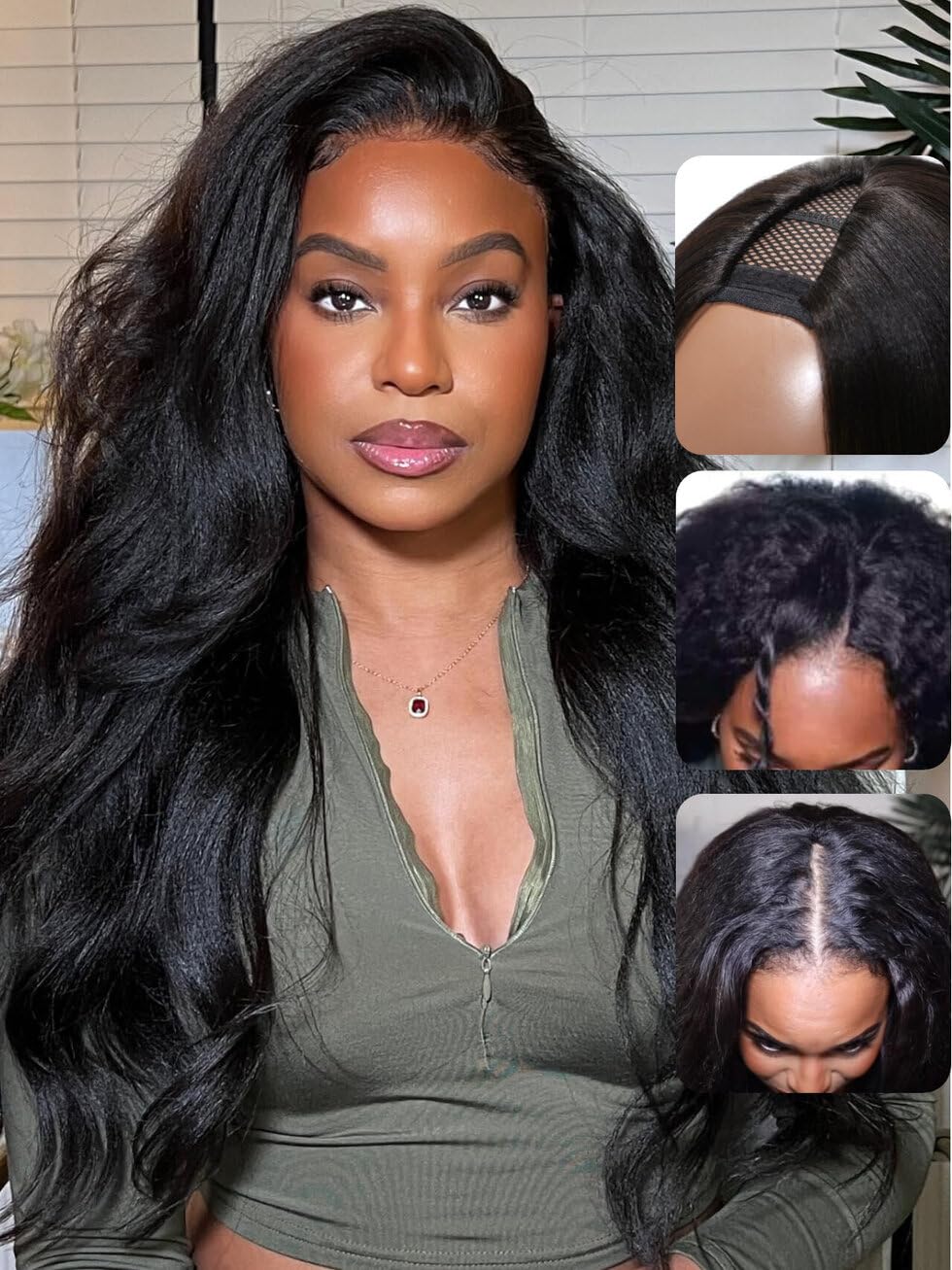 UNICE Kinky Straight V Part Wig Human Hair No Leave Out Glueless Upgrade U Part Wig Human Hair Clip in Wigs Beginner Friendly No-Sew In No Glue 20 inch