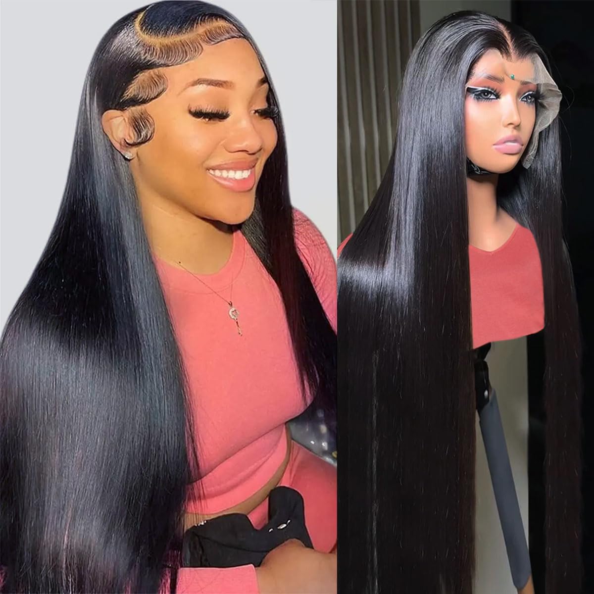 28 Inch 13x4 Straight Lace Front Wigs Human Hair 180% Density Pre Plucked Pre Cut Transparent Frontal Human Hair Wigs for Black Women with Baby Hair Natural Black