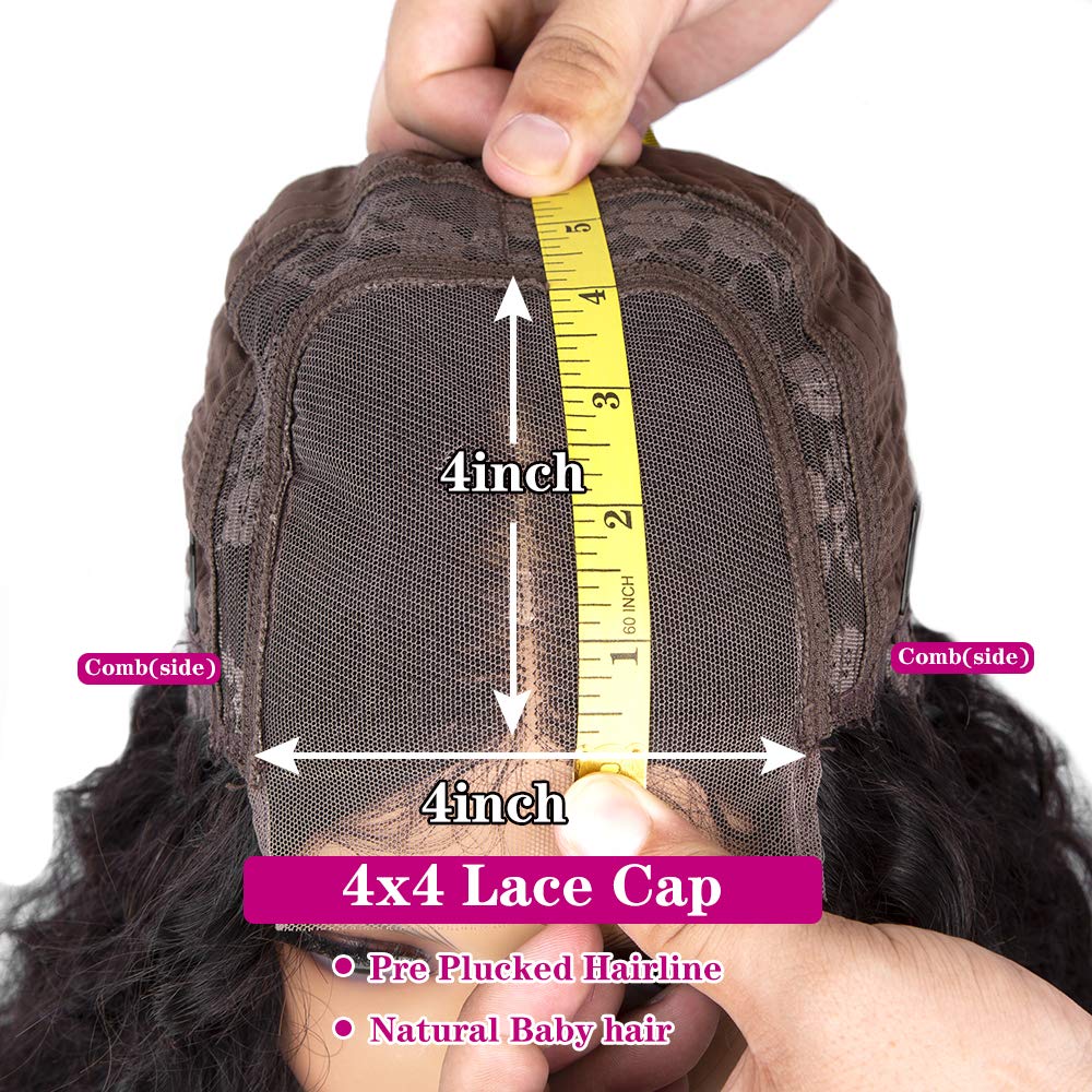 Water Wave 4x4 Lace Front Wigs Human Hair Pre Plucked, 180% Density Brazilian Virgin Wet and Wavy Wigs for Women Curly Wig with Baby Hair Natural Color 24 Inch