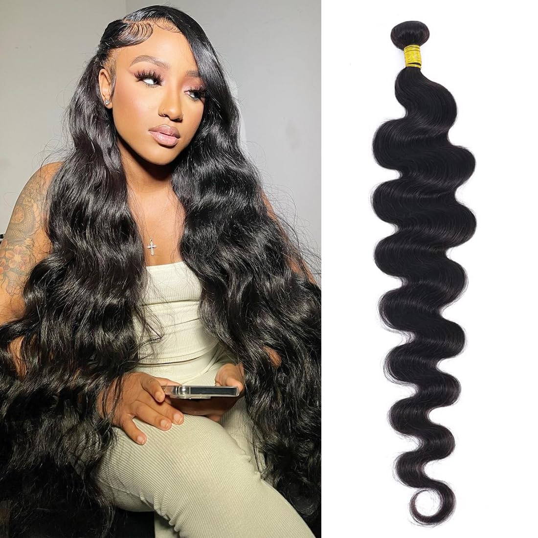 Cirvty 12A Human Hair Bundles Brazilian Body Wave Hair Bundles 20 22 24 Inch 100% Unprocessed Virgin Weave 3 Bundles Human Hair Body Wave Deals Natural Black