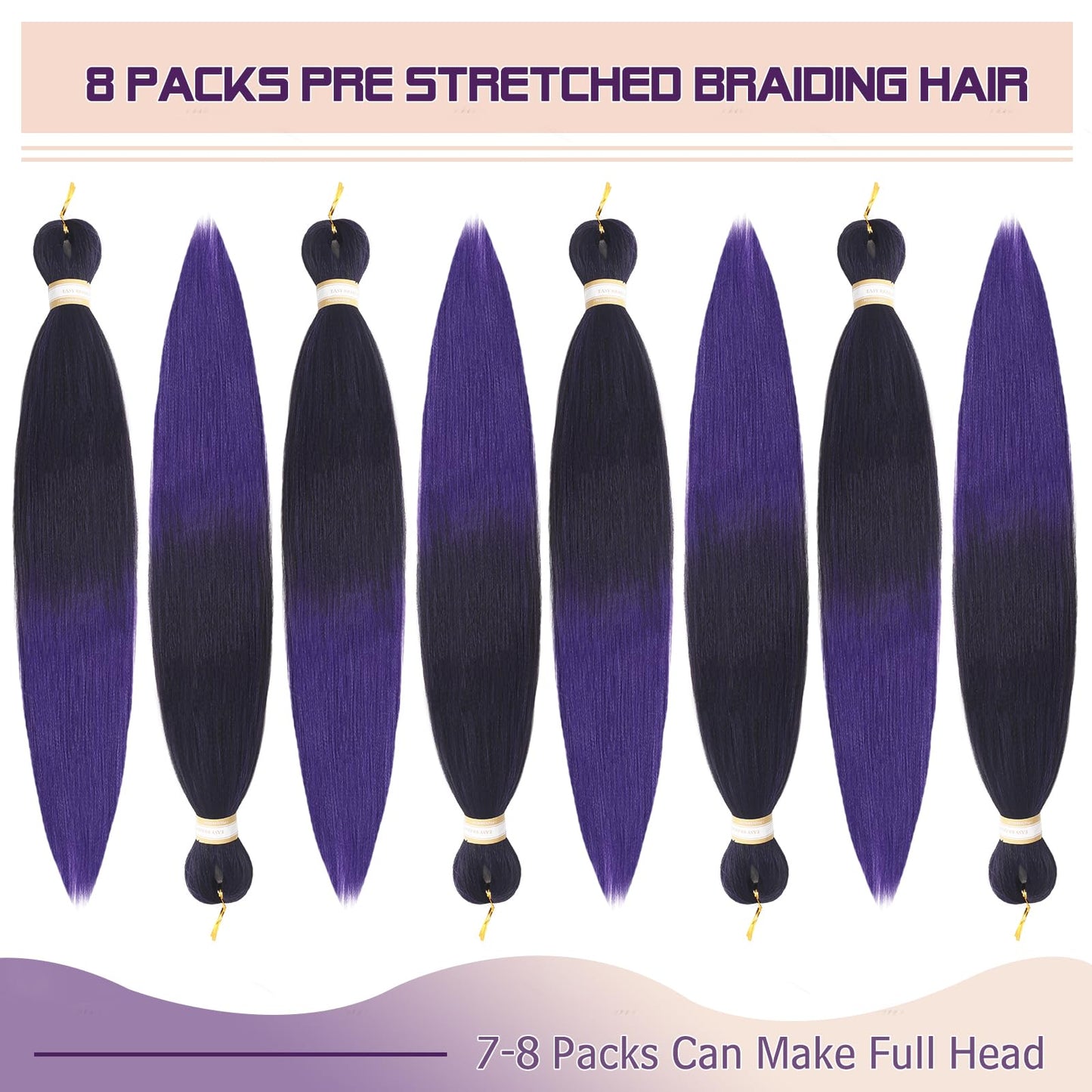 Pre-stretched Braids Hair Professional Itch Free Hot Water Setting Synthetic Fiber Ombre Yaki Texture Braid Hair Extensions 26 Inch 8 Packs Beyond Beauty Braiding Hair 1B-30-27…