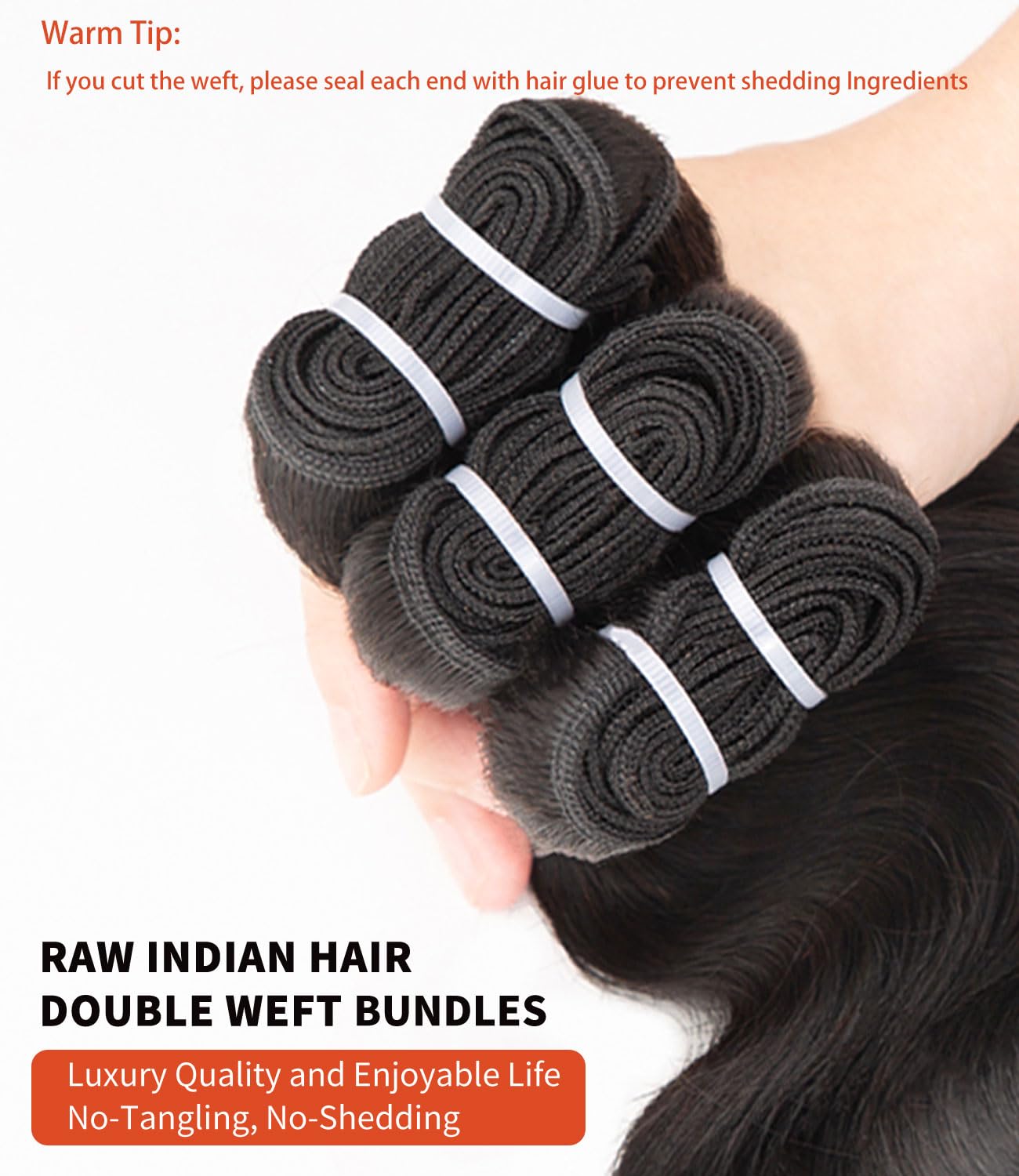 mlip Raw Bundles Human Hair Body Wave, No Tangle Shedding, Keep Texture Silky Soft After Multiple Washes, 15A Raw Indian Hair Bundles 18 Inches, Brown Highlight Bundles