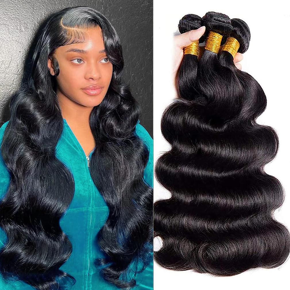 Cirvty 12A Human Hair Bundles Brazilian Body Wave Hair Bundles 20 22 24 Inch 100% Unprocessed Virgin Weave 3 Bundles Human Hair Body Wave Deals Natural Black