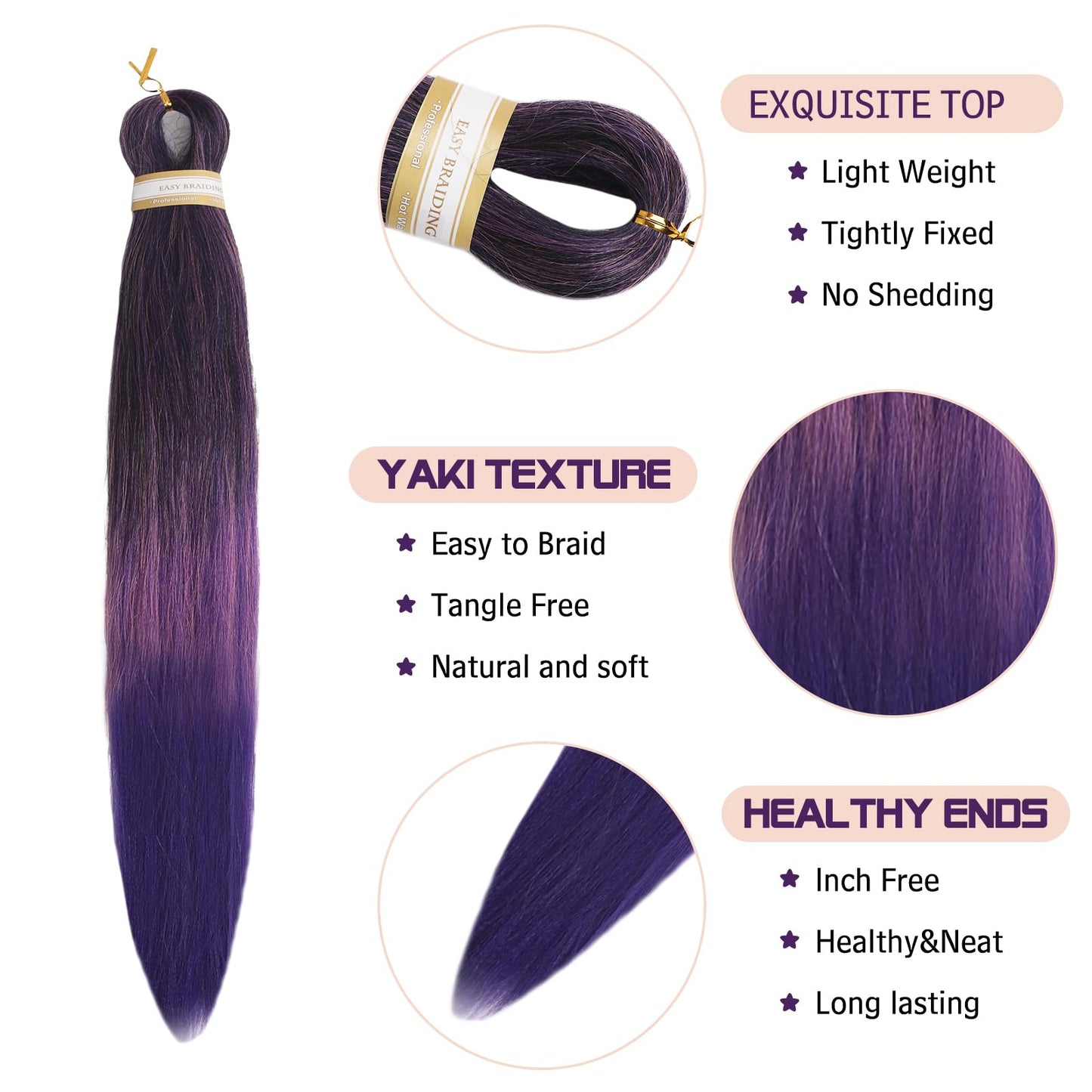 Pre-stretched Braids Hair Professional Itch Free Hot Water Setting Synthetic Fiber Ombre Yaki Texture Braid Hair Extensions 26 Inch 8 Packs Beyond Beauty Braiding Hair 1B-30-27…