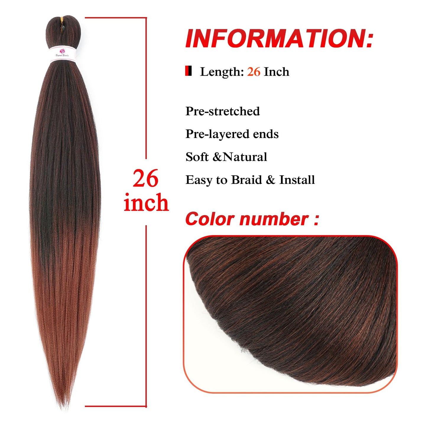 Pre-stretched Braids Hair Professional Itch Free Hot Water Setting Synthetic Fiber Ombre Yaki Texture Braid Hair Extensions 26 Inch 8 Packs Beyond Beauty Braiding Hair 1B-30-27…