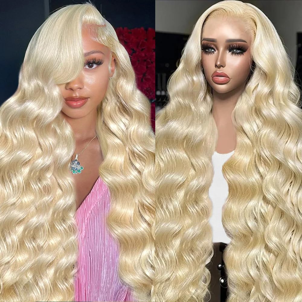 613 13x6 Lace Front Wig Human Hair 28 Inch Blonde Wig Human Hair 200% Density Body Wave HD Blonde Lace Front Wigs Human Hair Pre Plucked 613 Lace Front Wig Human Hair