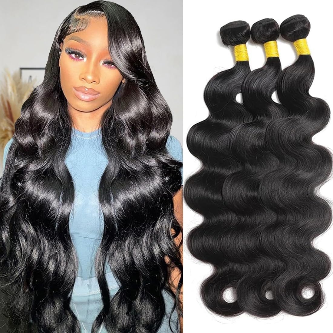 12A Human Hair Bundles 20 22 24 26 Inch Body Wave Bundles Human Hair 100% Unprocessed Brazilian Virgin Hair 4 Bundles Deals Human Hair Extensions Quick Weave Bundles Human Hair Natural Black