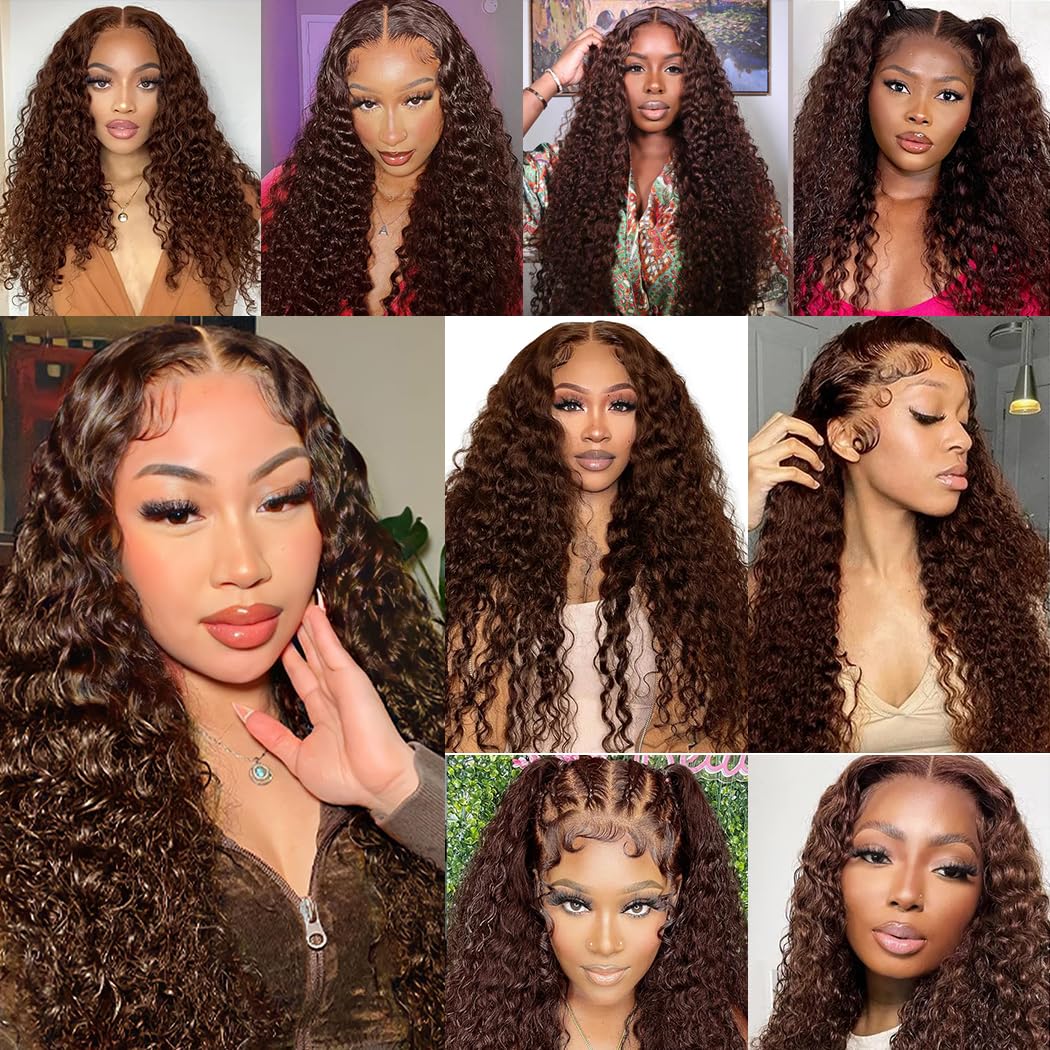 SHOWME 5x5 HD Lace Closure Glueless Wigs Human Hair Pre Plucked Brazilian Virgin Deep Wave Lace Front Wigs Human Hair 180% Density Closure Wig with Elastic Band Natural Hairline