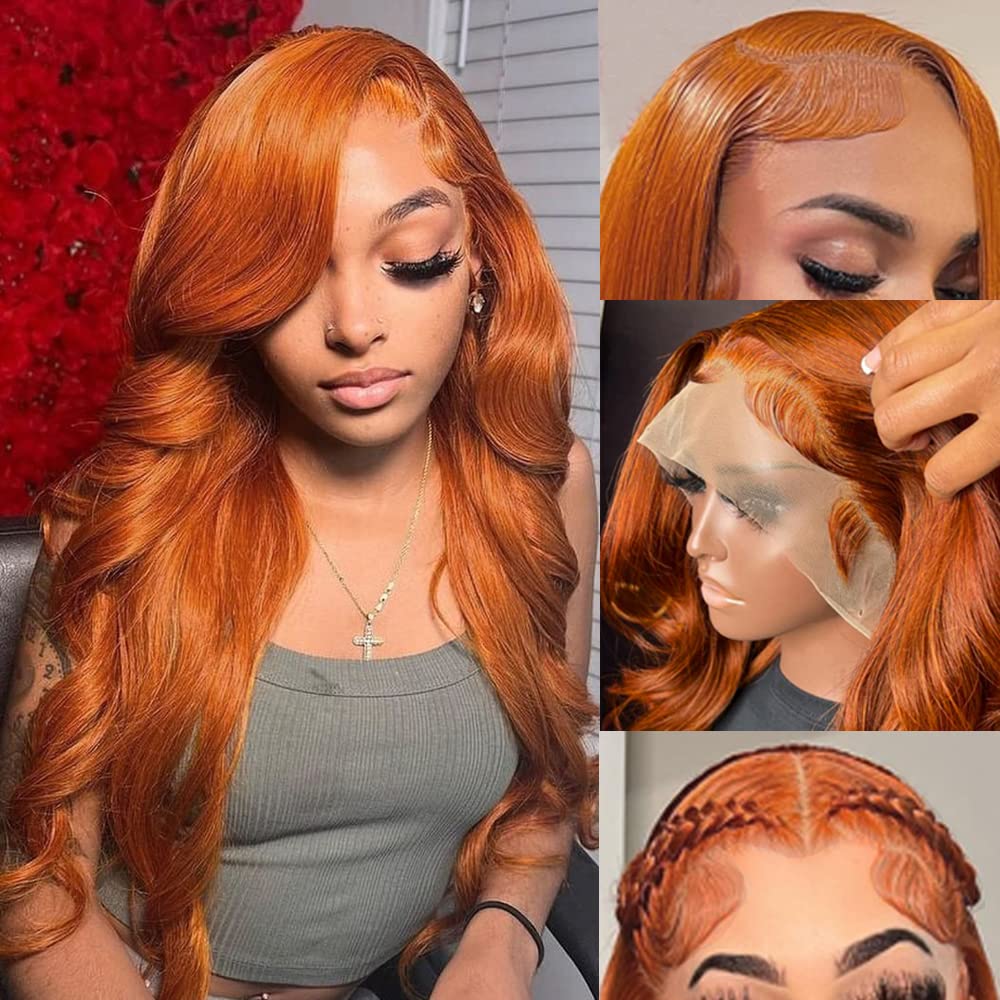 Highlight Ombre Lace Front Wigs Human Hair Pre Plucked with Baby Hair 13x4 Body Wave Frontal Wigs Human Hair 180% Density 4/27 Colored Honey Blonde Lace Front Wig for Women 22 Inch