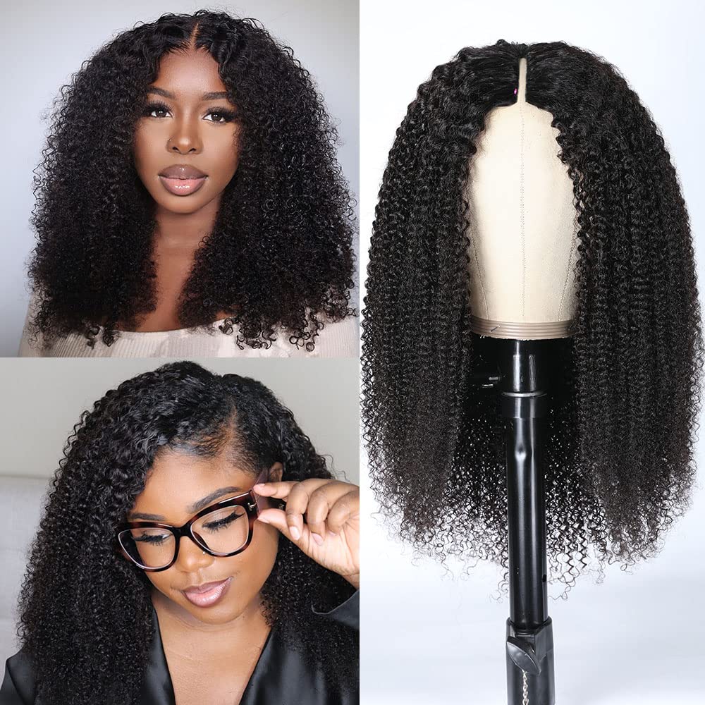 UNICE V Part Curly Wig Human Hair No Leave Out 180% Density Upgrade U part Wigs with Clips Glueless Wig Human Hair for Women Beginner Friendly No Lace No Glue No sew in 18 inch