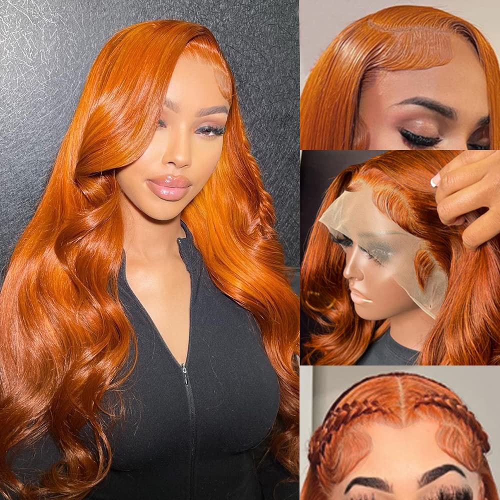 Highlight Ombre Lace Front Wigs Human Hair Pre Plucked with Baby Hair 13x4 Body Wave Frontal Wigs Human Hair 180% Density 4/27 Colored Honey Blonde Lace Front Wig for Women 22 Inch