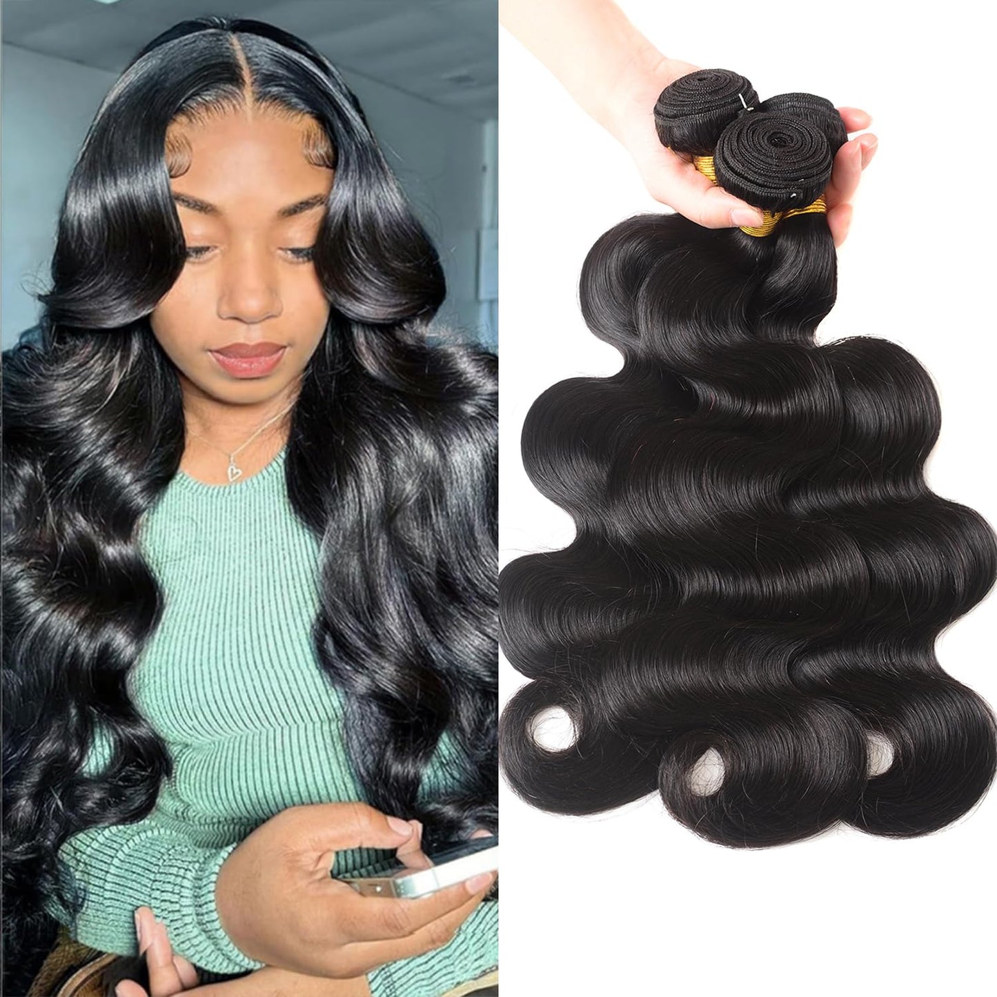 12A Human Hair Bundles 20 22 24 26 Inch Body Wave Bundles Human Hair 100% Unprocessed Brazilian Virgin Hair 4 Bundles Deals Human Hair Extensions Quick Weave Bundles Human Hair Natural Black