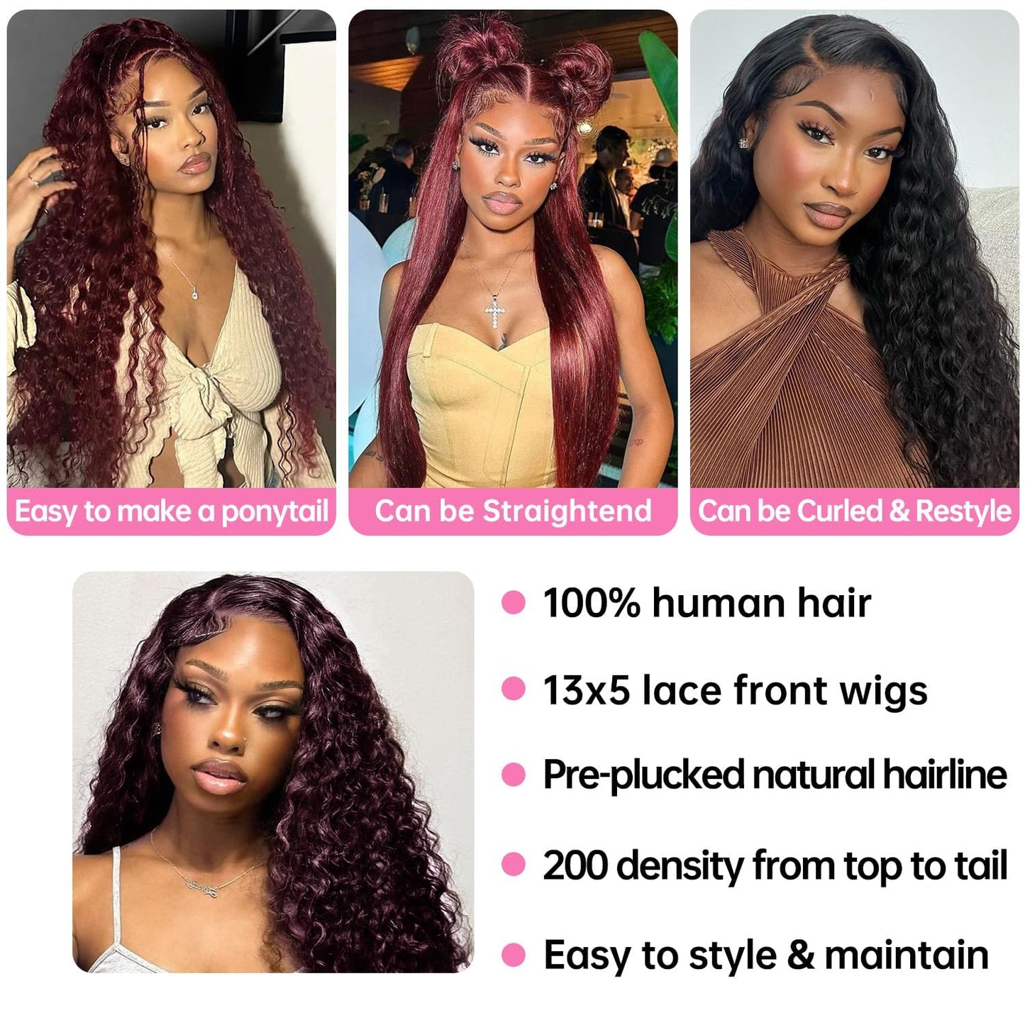 13x4 99J Burgundy Body Wave Lace Front Wigs Human Hair 180% Density Wine Red Color Wigs for Women HD Transparent Lace Front Wigs Glueless Human Hair Pre Plucked with Baby Hair (20inch)