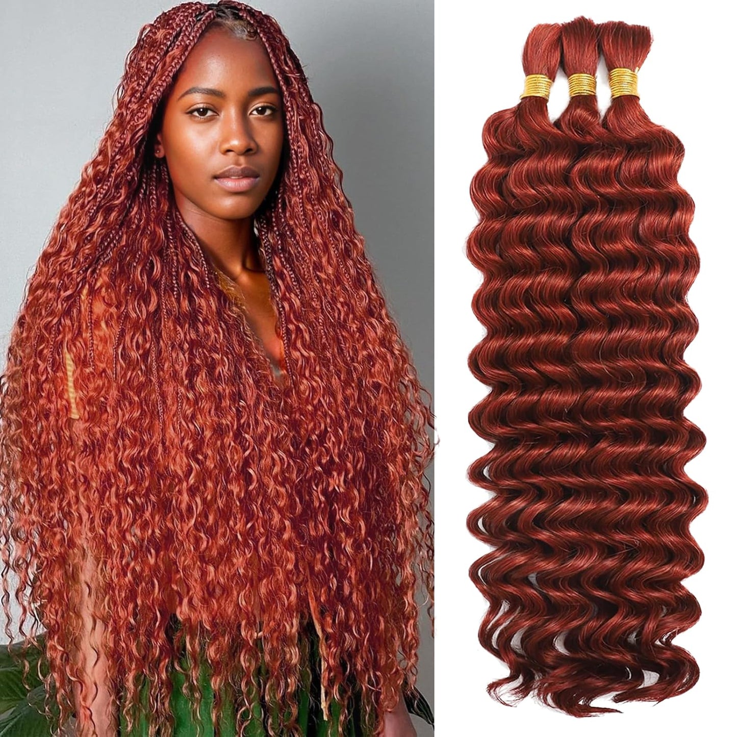 Human Braiding Hair 110g 3 Bundles 18 Inch Deep Wave Bulk Human Hair No Weft Brazilian Virgin Deep Curly Human Hair Extensions Wet and Wavy 99J Burgundy Braiding Hair for Micro Braids