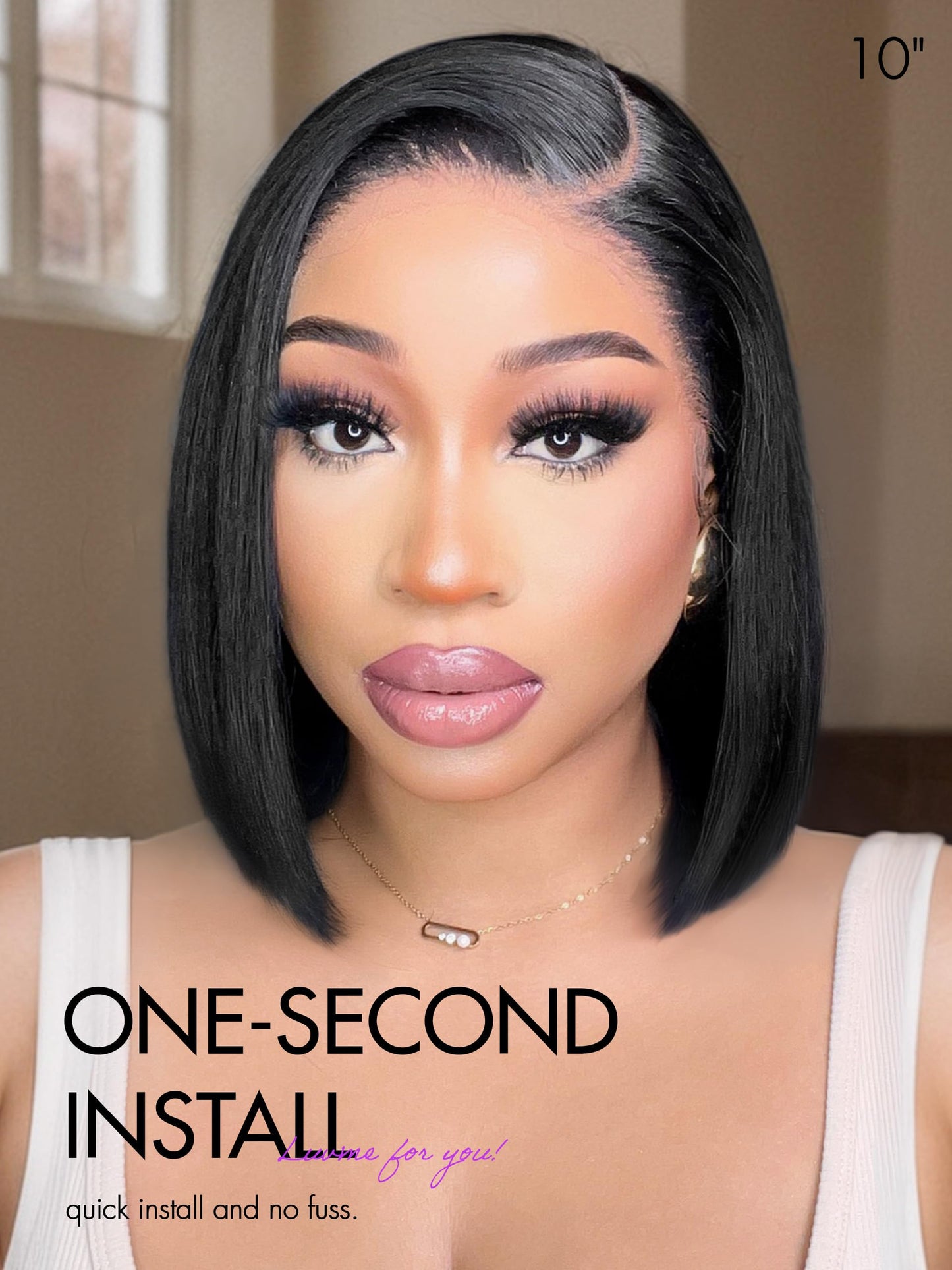 LUVME HAIR Bob Wig 100% Human Hair Wigs Glueless Lace Front 10 Inches Bob, Pre Cut Plucked Hd Lace Short Wig Ready To Go Natural Color Straight Bleached Knots Side Part Black Wigs