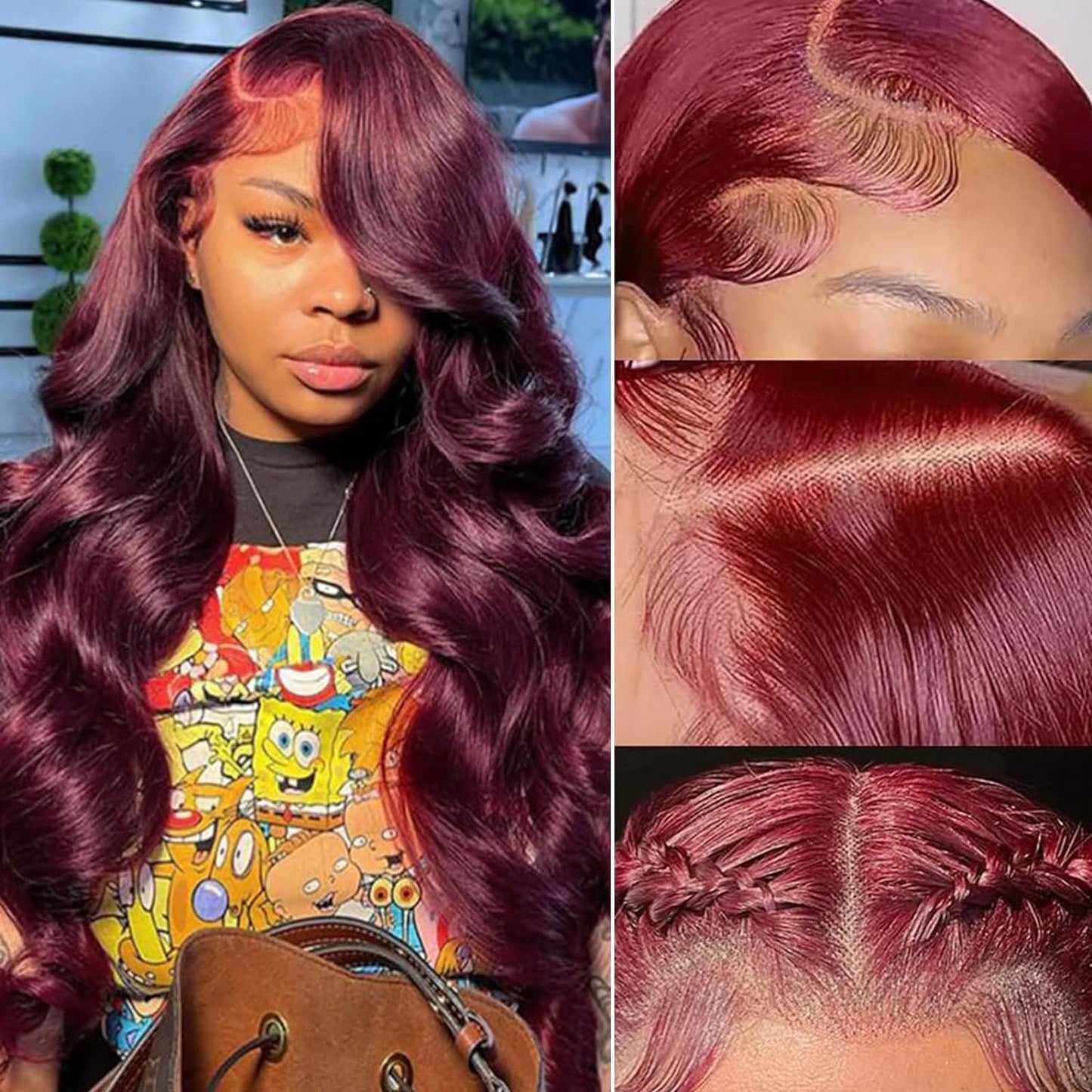 13x4 99J Burgundy Body Wave Lace Front Wigs Human Hair 180% Density Wine Red Color Wigs for Women HD Transparent Lace Front Wigs Glueless Human Hair Pre Plucked with Baby Hair (20inch)