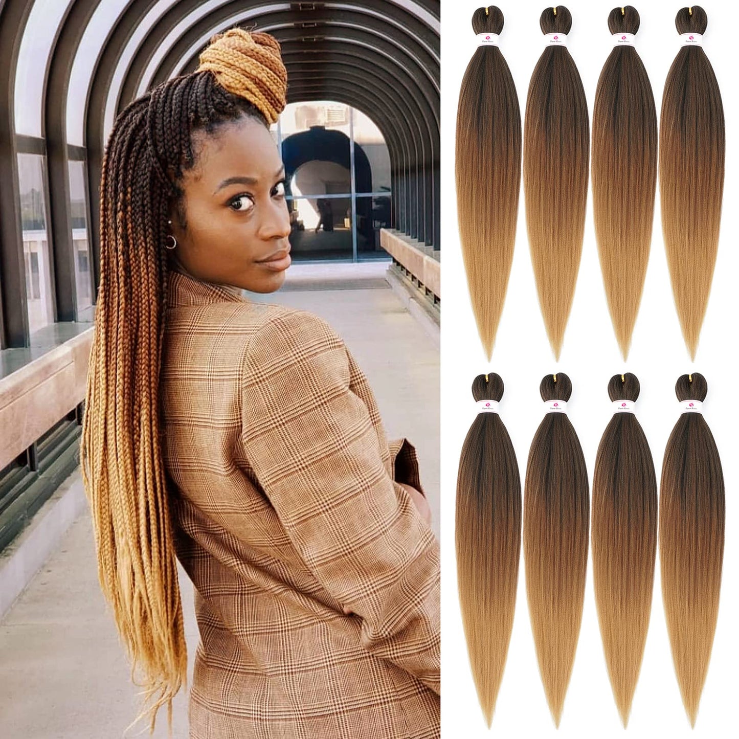 Pre-stretched Braids Hair Professional Itch Free Hot Water Setting Synthetic Fiber Ombre Yaki Texture Braid Hair Extensions 26 Inch 8 Packs Beyond Beauty Braiding Hair 1B-30-27…