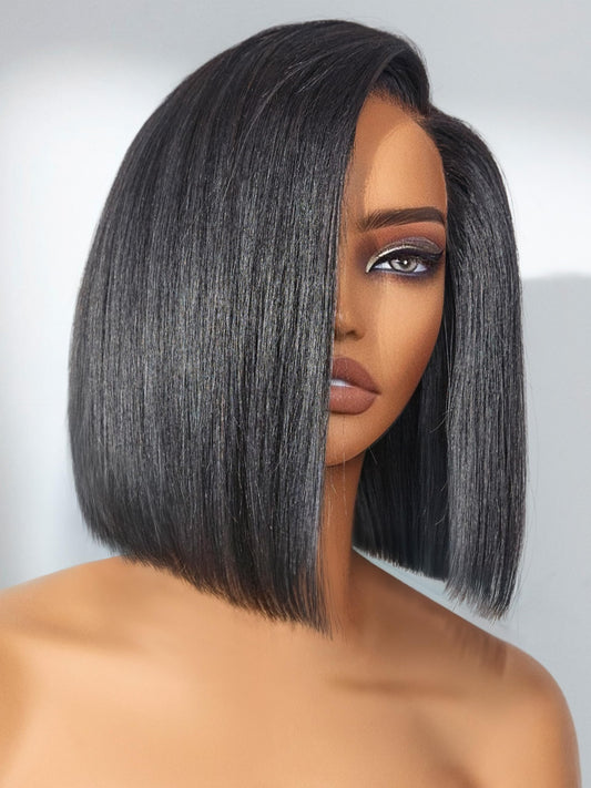 LUVME HAIR Bob Wig 100% Human Hair Wigs Glueless Lace Front 10 Inches Bob, Pre Cut Plucked Hd Lace Short Wig Ready To Go Natural Color Straight Bleached Knots Side Part Black Wigs