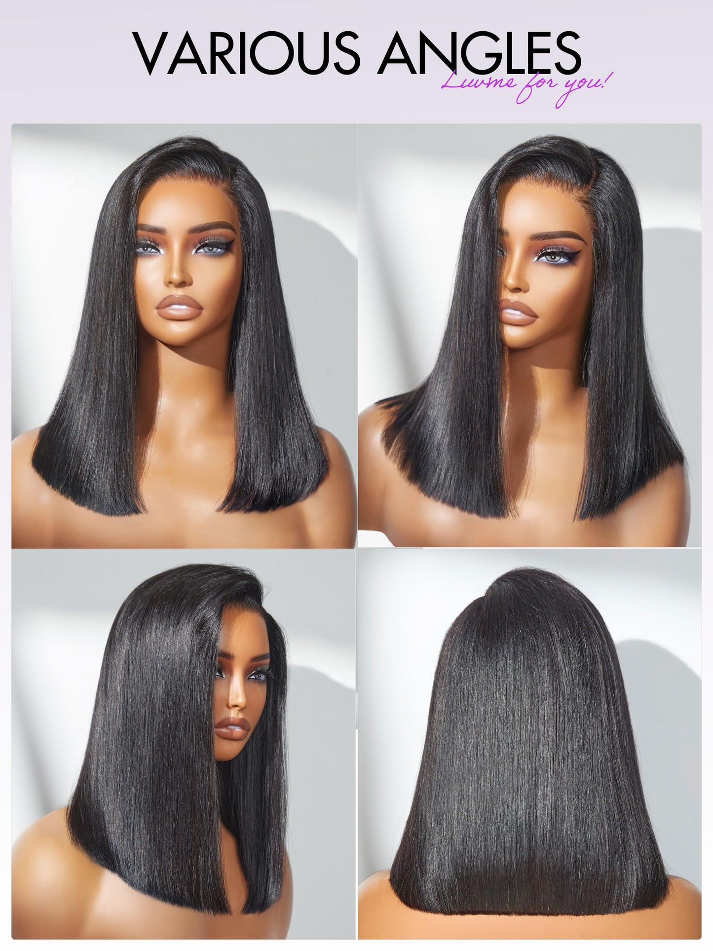 LUVME HAIR Bob Wig 100% Human Hair Wigs Glueless Lace Front 10 Inches Bob, Pre Cut Plucked Hd Lace Short Wig Ready To Go Natural Color Straight Bleached Knots Side Part Black Wigs