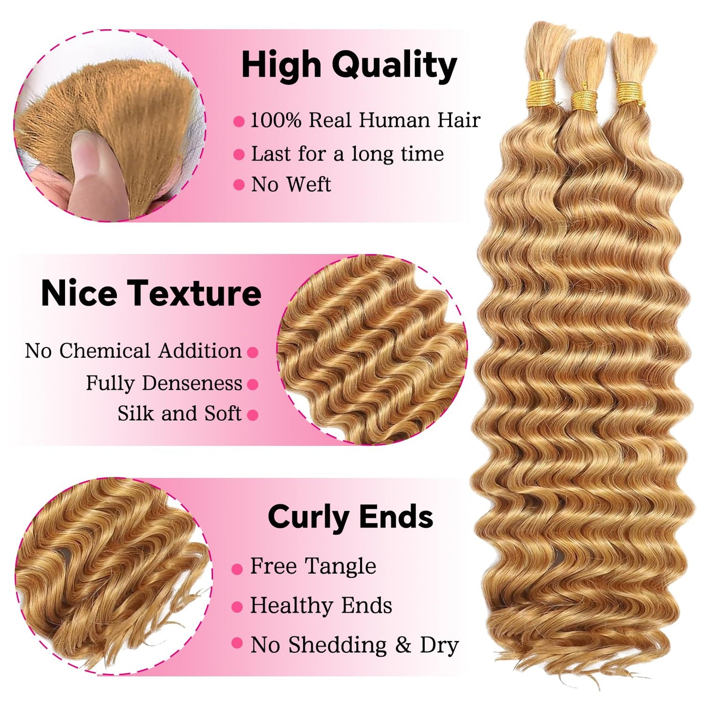 Human Braiding Hair 110g 3 Bundles 18 Inch Deep Wave Bulk Human Hair No Weft Brazilian Virgin Deep Curly Human Hair Extensions Wet and Wavy 99J Burgundy Braiding Hair for Micro Braids