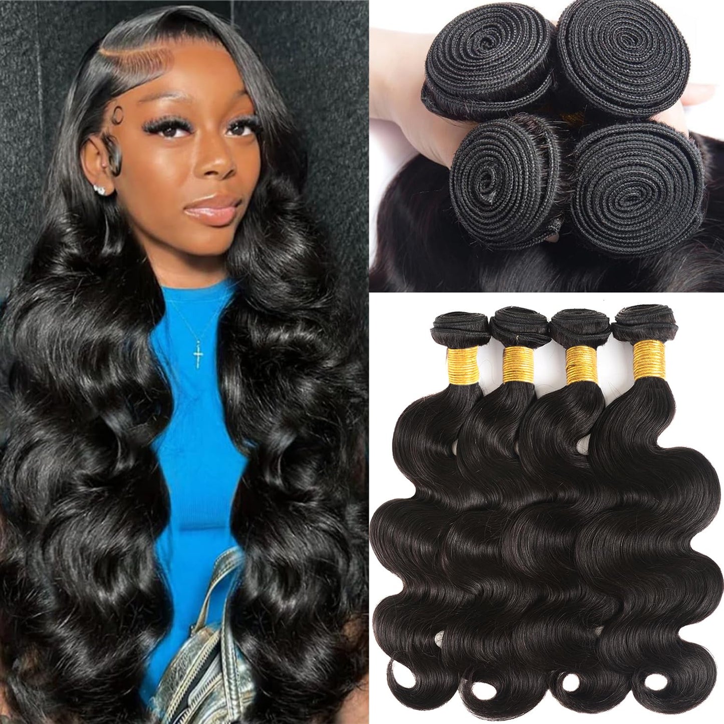 12A Human Hair Bundles 20 22 24 26 Inch Body Wave Bundles Human Hair 100% Unprocessed Brazilian Virgin Hair 4 Bundles Deals Human Hair Extensions Quick Weave Bundles Human Hair Natural Black