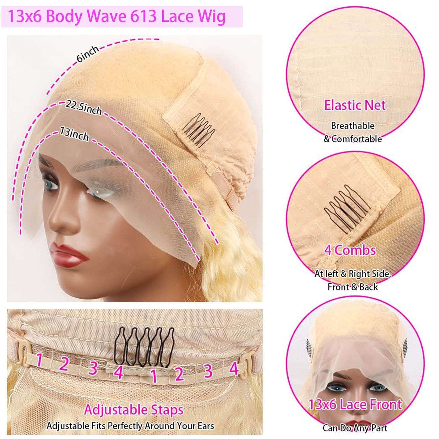 NOELLA 613 Lace Front Wig Human Hair 210% Density 613 13x6 Lace Front Wig Human Hair 30inch, Body Wave 13x6 HD Lace Frontal Wig Blonde Wig Human Hair Pre Plucked with Baby Hair for Women 325g±10