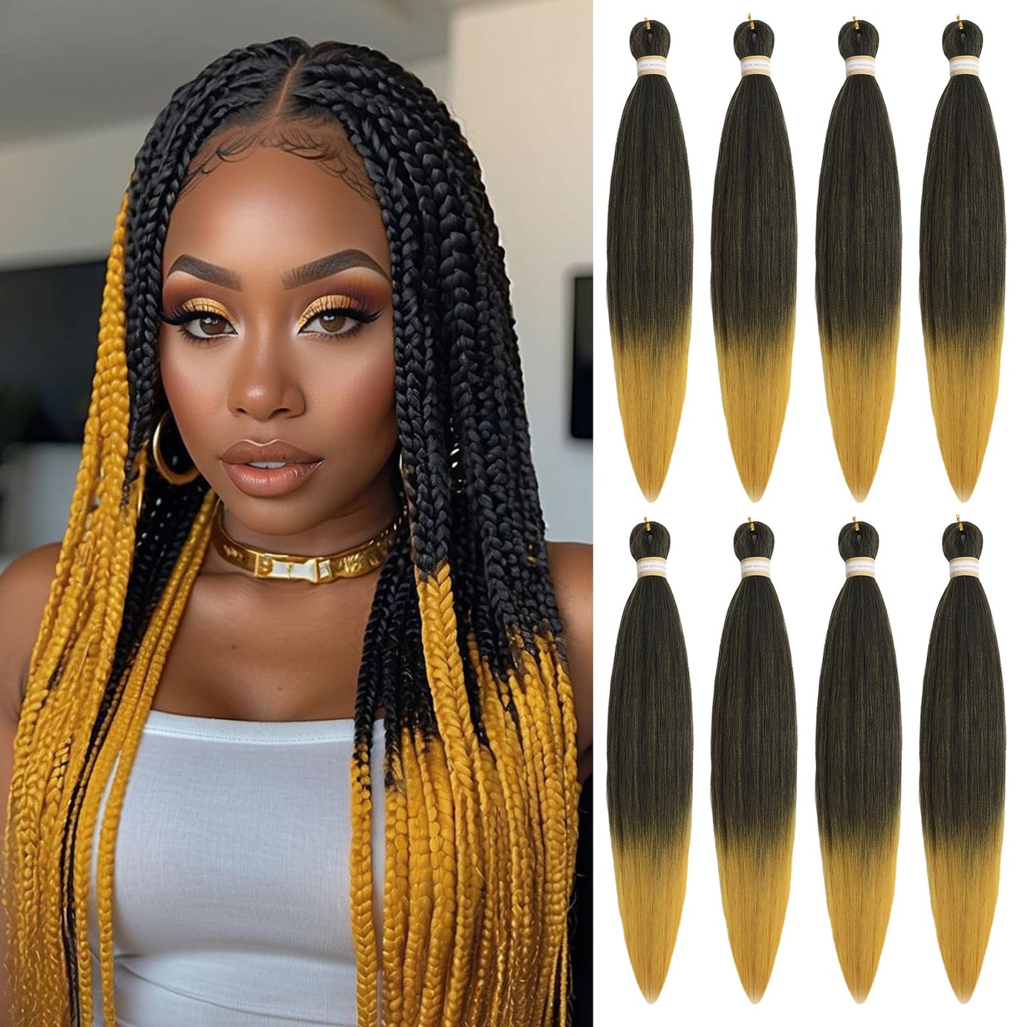 Pre-stretched Braids Hair Professional Itch Free Hot Water Setting Synthetic Fiber Ombre Yaki Texture Braid Hair Extensions 26 Inch 8 Packs Beyond Beauty Braiding Hair 1B-30-27…