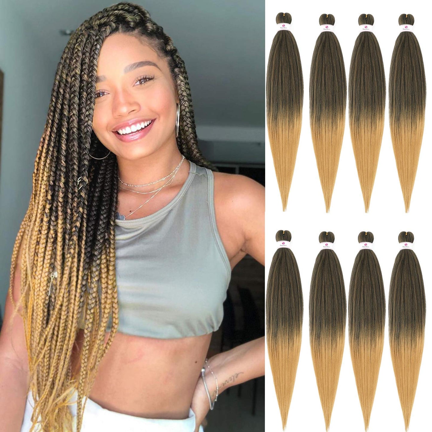 Pre-stretched Braids Hair Professional Itch Free Hot Water Setting Synthetic Fiber Ombre Yaki Texture Braid Hair Extensions 26 Inch 8 Packs Beyond Beauty Braiding Hair 1B-30-27…