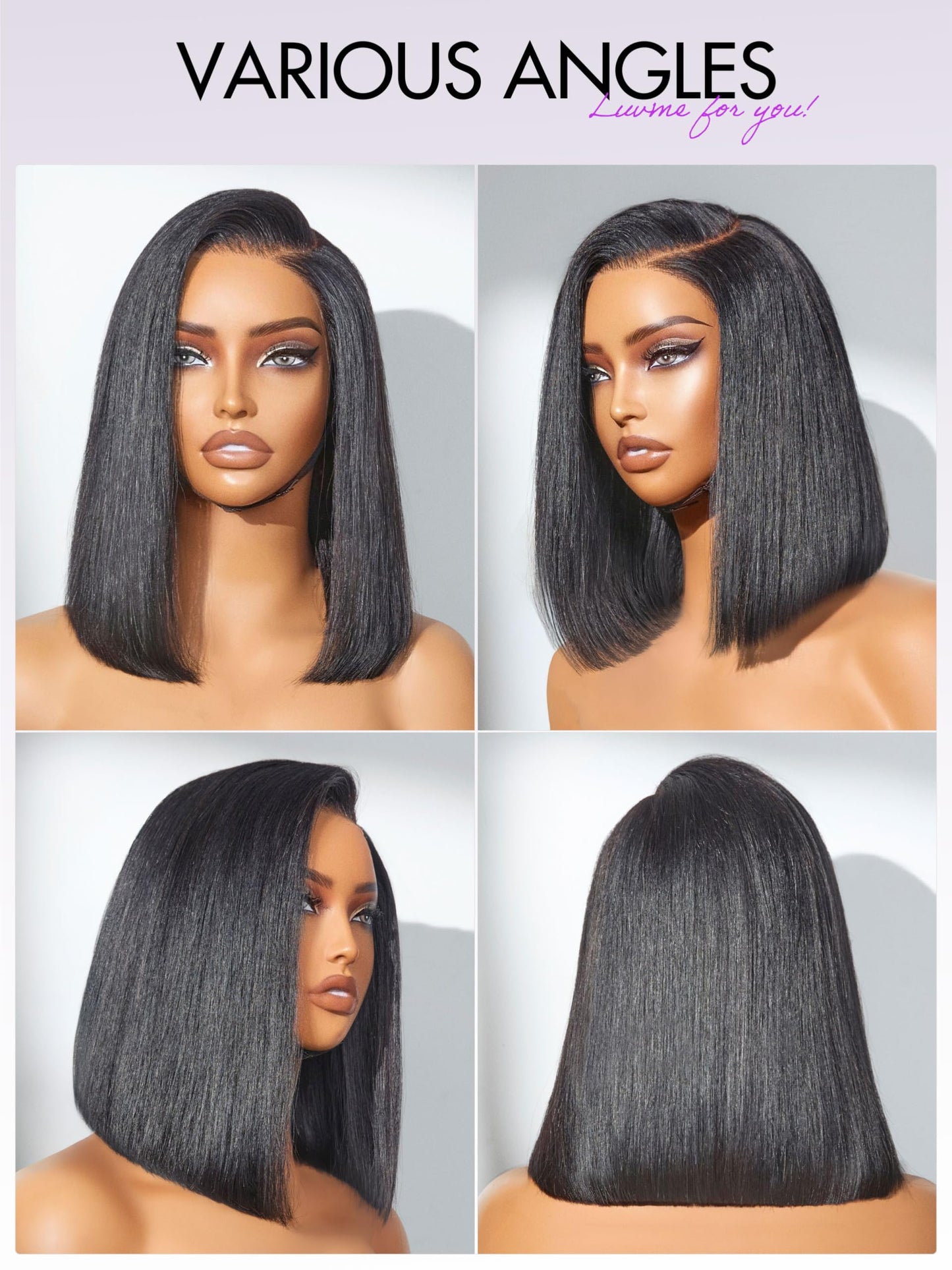 LUVME HAIR Bob Wig 100% Human Hair Wigs Glueless Lace Front 10 Inches Bob, Pre Cut Plucked Hd Lace Short Wig Ready To Go Natural Color Straight Bleached Knots Side Part Black Wigs