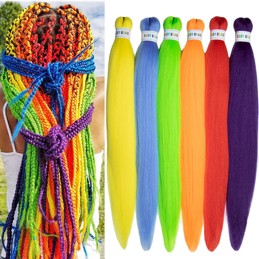 Colorful Pre Stretched Braiding Hair Multi Colored Braiding Hair Extensions for Braids 26inch 6Pcs Unicorn Rainbow Braiding Hair Pre Stretched