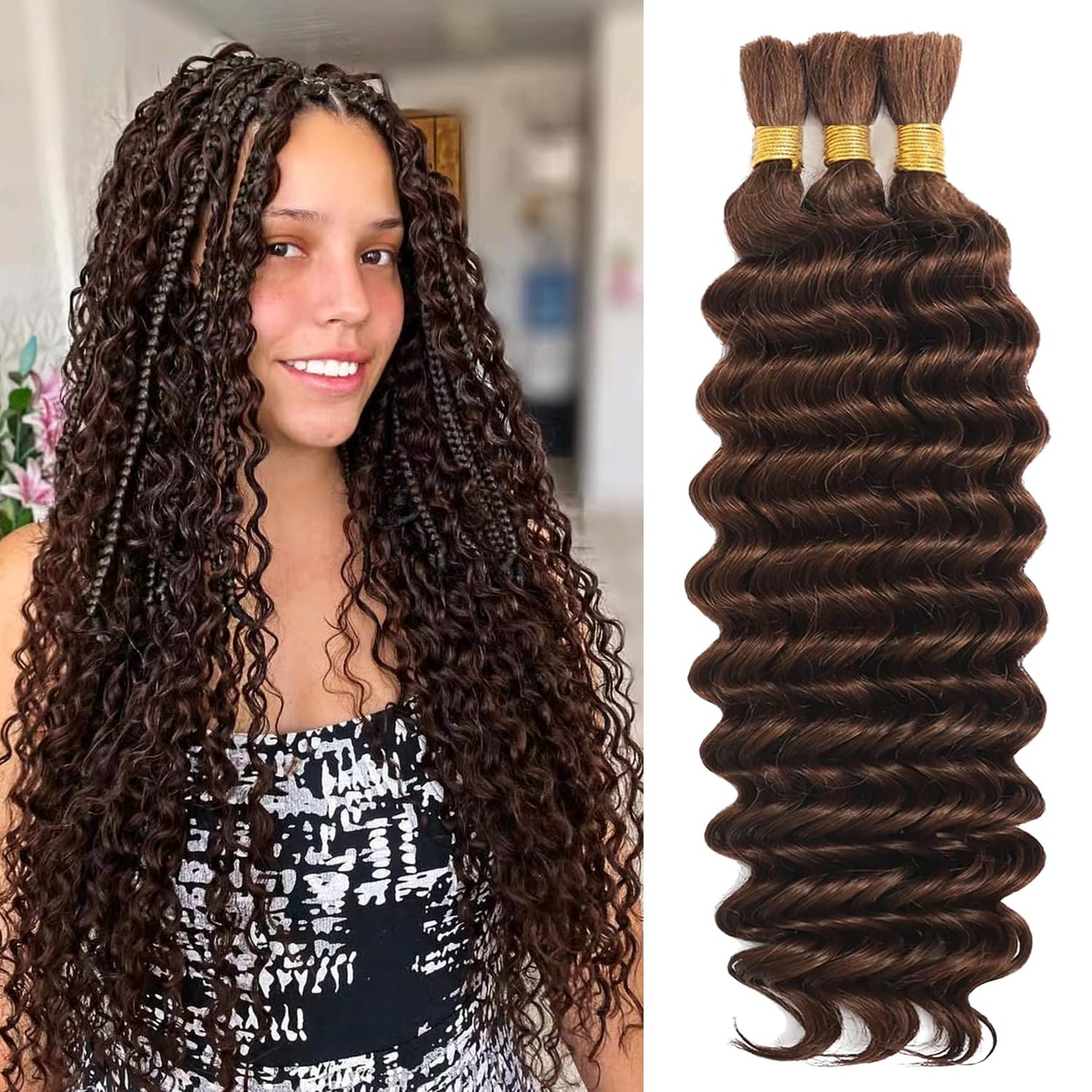 Human Braiding Hair 110g 3 Bundles 18 Inch Deep Wave Bulk Human Hair No Weft Brazilian Virgin Deep Curly Human Hair Extensions Wet and Wavy 99J Burgundy Braiding Hair for Micro Braids