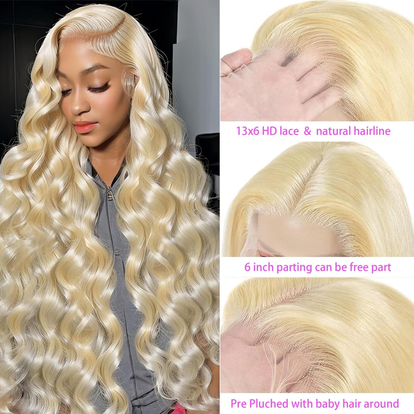 NOELLA 613 Lace Front Wig Human Hair 210% Density 613 13x6 Lace Front Wig Human Hair 30inch, Body Wave 13x6 HD Lace Frontal Wig Blonde Wig Human Hair Pre Plucked with Baby Hair for Women 325g±10