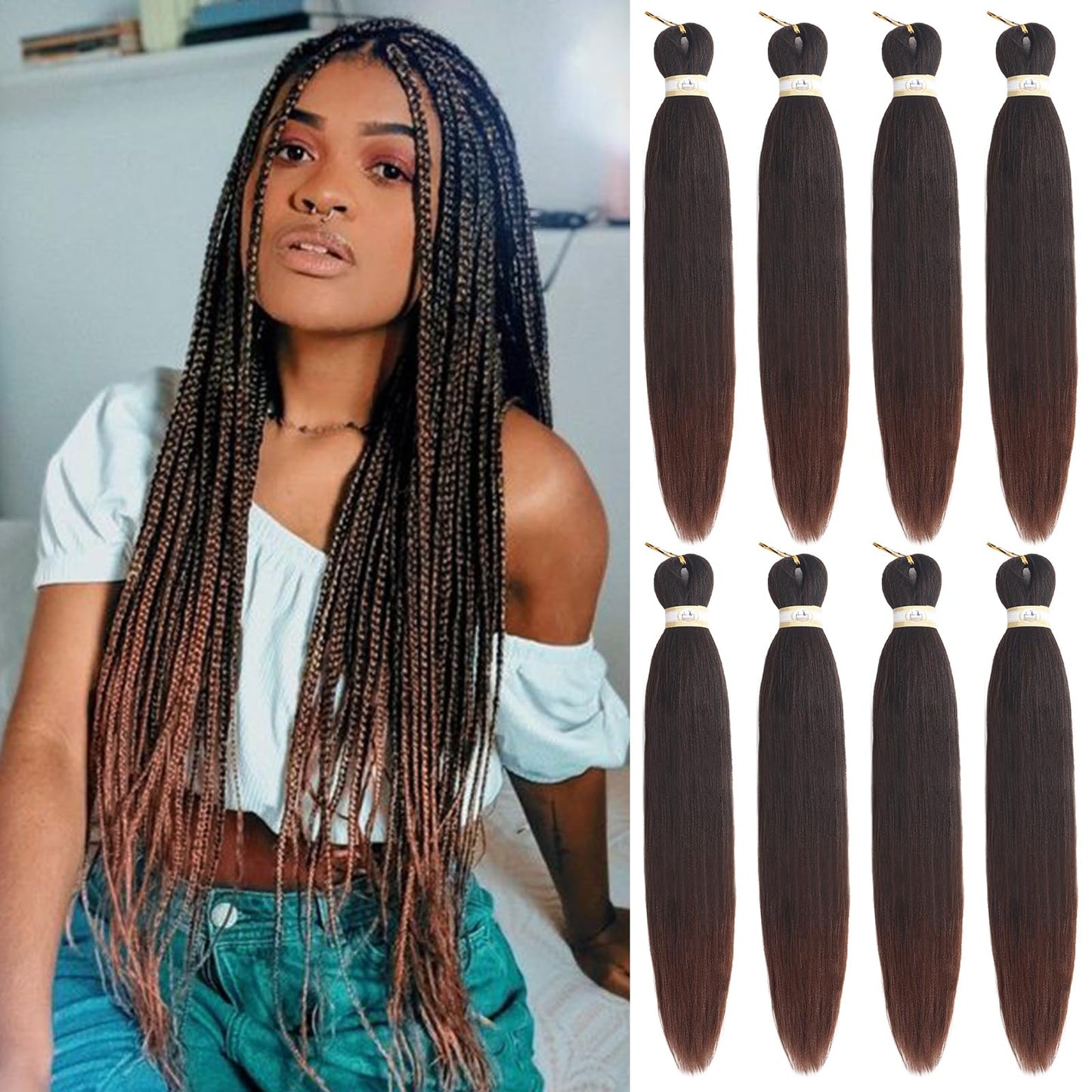 Pre-stretched Braids Hair Professional Itch Free Hot Water Setting Synthetic Fiber Ombre Yaki Texture Braid Hair Extensions 26 Inch 8 Packs Beyond Beauty Braiding Hair 1B-30-27…